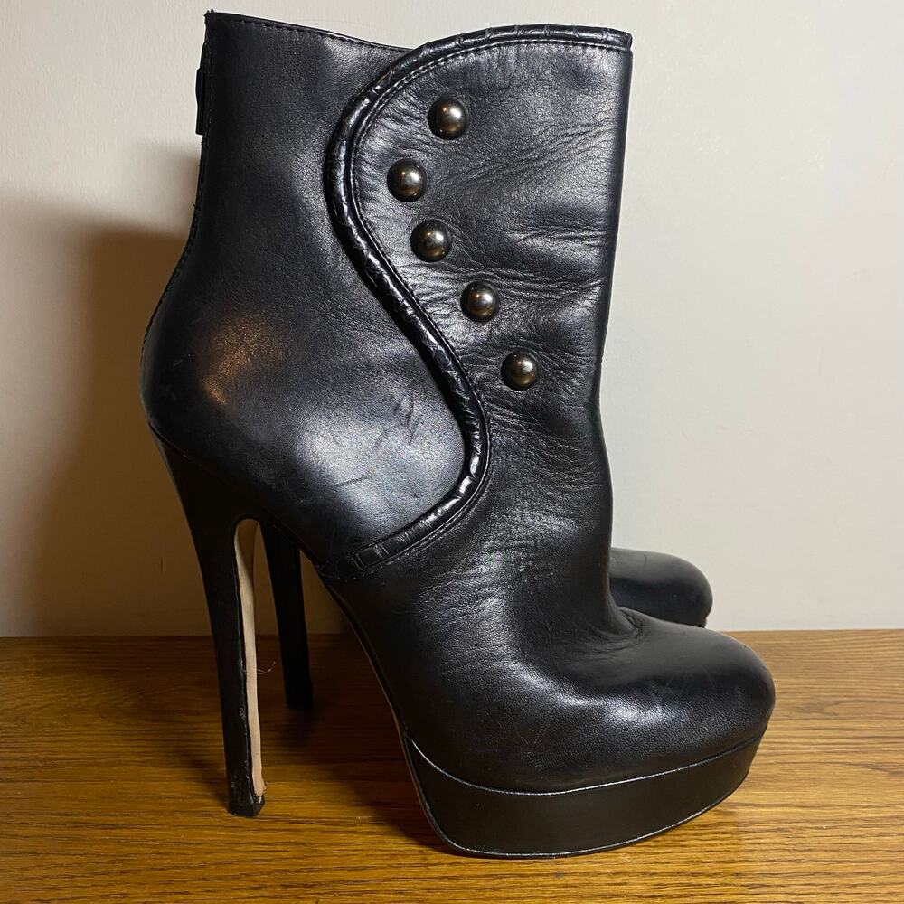 House of Harlow 1960 Womens Neena Black Leather Ankle Boots Booties Size 38.5 8
